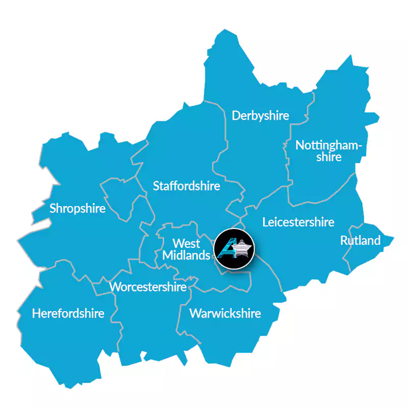The Midlands counties map