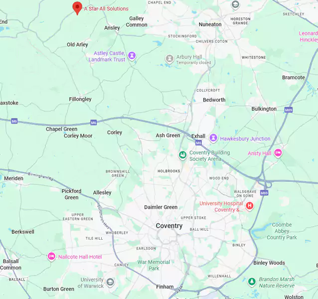 A Star All Solutions toilet hire serving Coventry Area toilet hire coventry map