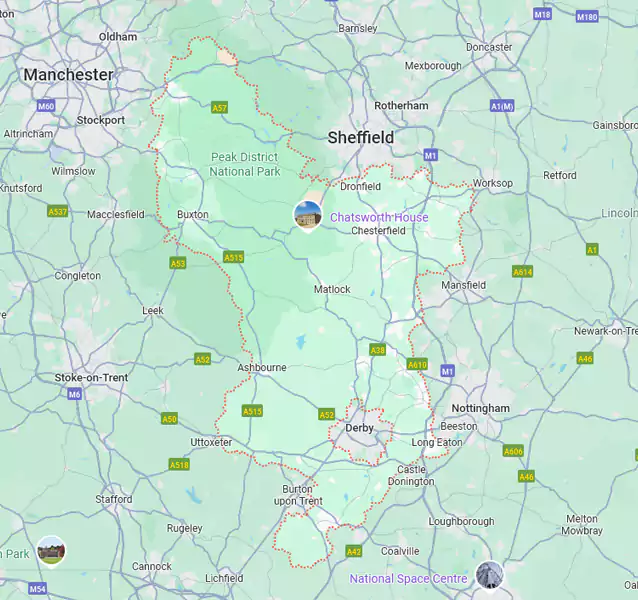 toilet hire derbyshire map